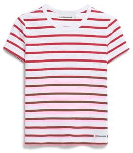 ARMEDANGELS Damen RIPP-T-Shirt aus Bio-Baumwoll Mix KARDAA Stripes T-Shirt Slim Fit White-Coral Blush