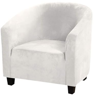 HOMECOVER Sesselschoner Elastisch Sesselhusse Sesselüberwurf Velours Sesselbezug mit Armlehnen Schonbezug für Clubsessel Für Einzelsofa Clubsessel Cocktailsessel-Weiß-small