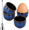 Anseom Eierbecher Porzellan 4er Set, Eierbecher Keramik mit Eierköpfer Clack Edelstahl Lustige Eierbecher Eierbecher Camping Eierständer Eierhalter für Alle Eigrößen