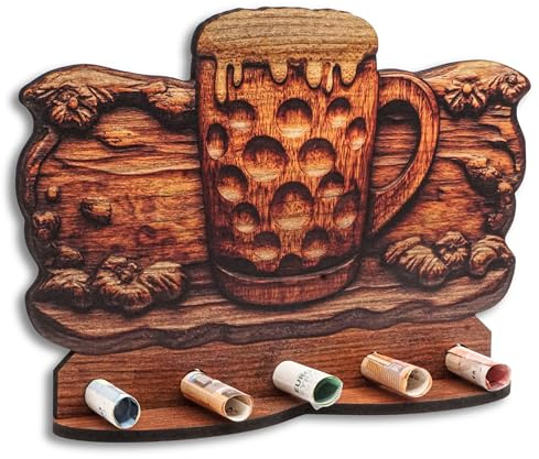 DRO Design Geldgeschenke, Geschenkverpackung Holz-Optik Krug Bier Motiv – Bargeldgeschenk, Geldpräsent, Kreatives Geldgeschenk, Geburtstag, Hochzeit, Weihnachten