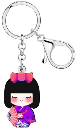 DUOWEI Lindo Anime Japonés Kimono Muñeca Kokeshi Llavero Llaveros para Mujeres Niñas Regalos Llaves de Coche Cartera Mochila Accesorios