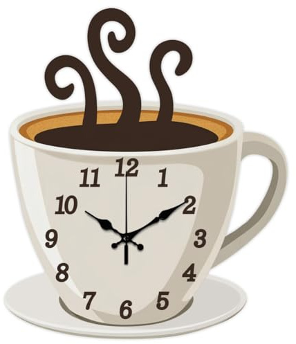 CHGCRAFT Kaffee Wanduhr Kaffeetasse Nicht tickende Uhr Unregelmäßige Form Dekorative Bedruckte Wanduhr für Home Office Dekoration, 15×13 Zoll