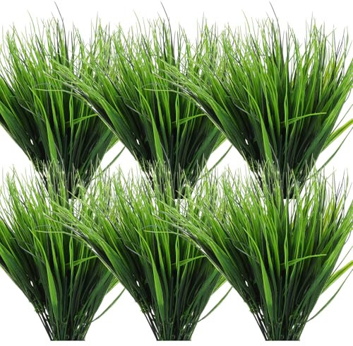 AojSup 40 Bundles Artificial Grass Plants for Outdoors, UV Resistant Fake Grass Plant Decor, Faux Grasses for Outdoor Planters, Polyethylene Fake Ornamental Grasses for Garden/Porch/Window Box