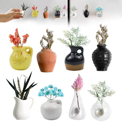 8 Pieces MiniVaseFridge Magnets, MiniFlowerVaseFridge Magnets, Cute MiniCeramicVaseMagnets for Fridge, DiyVase FridgeMagnet, for Fridge Accessories, Kitchen, Locker Home Decor