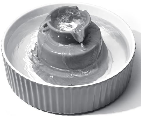 Fuente para gatos de cerámica, 2,1 L, para gatos, cerámica, dispensador de agua silencioso, bomba de agua con filtro de carbón activado, fuente para gatos para varias mascotas, color gris