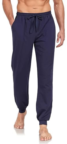 COLORFULLEAF Mens Pyjama Bottoms Knit Pjs Bottoms Soft Pyjama Pants Comfy Lounge Pants With Pockets Joggers Tracksuit Bottoms(Navy blue,XL)