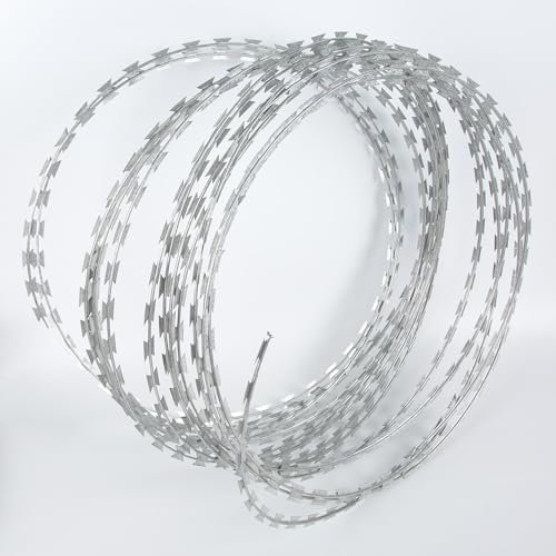 Laneryin Galvanized Razor Wire Fence Stretched Ribbon Barbed Wire Coils, Anti Crawling Anti-Theft Barrier, 20m Fencing Protection Coils For Farm, Fence, Garden