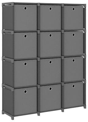 Gucagle Würfel-Regal mit 12 Boxen, DIY Steckregal aus Stahl & Stoff, Grau wasserdicht, Modulares Regalsystem 103x30x141 cm für Wohnzimmer, Schlafzimmer