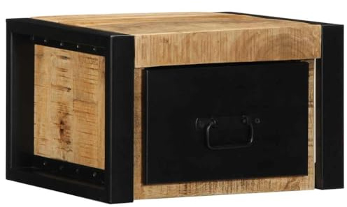 HaoChrymec Nachttisch 40x35x25 cm aus Rauem Mango-Massivholz, Wandmontage, Kommode mit Schubladen, Kleiner Beistelltisch für Schlafzimmer, Nachttisch mit Geheimfach, Braun