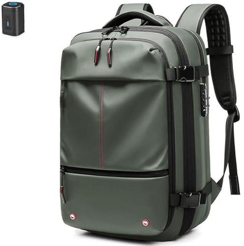 FAFAKO Airbag Rucksack, Sorgenlos Reisen, Packtiger Rucksack Mit Vakuum Funktion, Premium Handgepäck Rucksack Vakuum Mit Pumpe(Green,Air Pump)