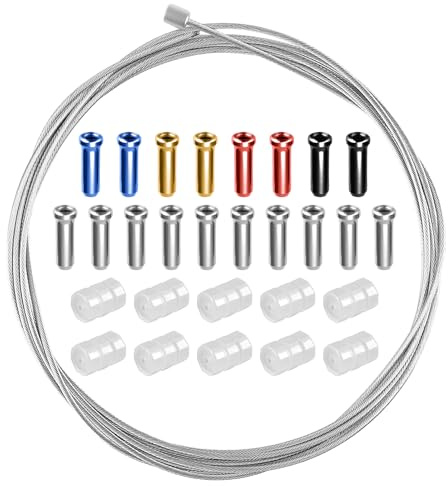 Universal Bike Gear Cables for Bicycles Steel Bike Cable Shift Cables Set with End Caps End Ferrules Horizontal Cylinder Head Bicycle Brake Line for Road Mountain MTB Bikes