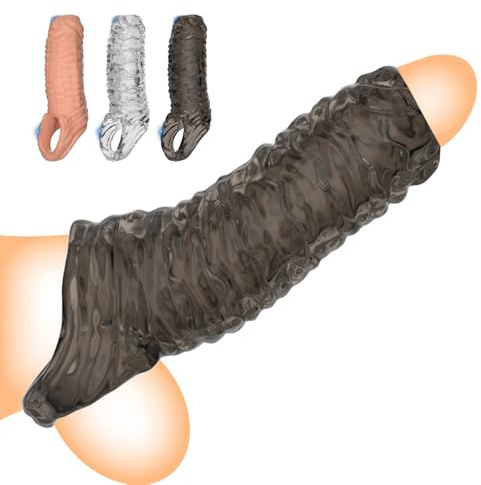 Hmxseu Penismanschetten Spirale Penis Sleeve mit Rutschfest Hodenring Penishülle für Penisverlängerung Erektionssteigerung Verzögerung Ejakulation Assistierendes Sex Spielzeug für Männer(Transparent)