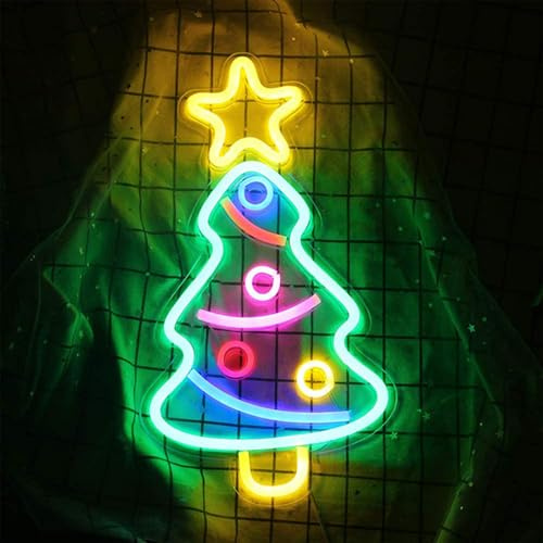SEDEX Cartello al neon con scritta Merry Christmas, con albero di Natale, alimentato tramite USB, per decorazione da parete, per feste di Natale, bar, casa, festival, regali per famiglia e bambini