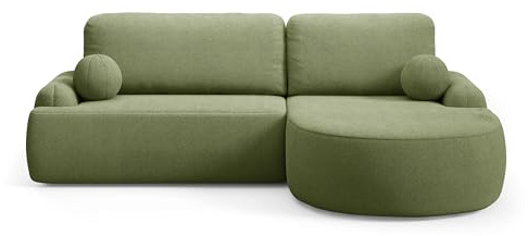 Lookway Runder Ecksofa Cleo – Eckcouch mit Schlaffunktion & Bettkasten – Rundes Sofa 264x172 cm, Höhe 89 cm – Schlafsofa für Gäste und Alltag (Grün - Quelle 38, Rechte Seite)