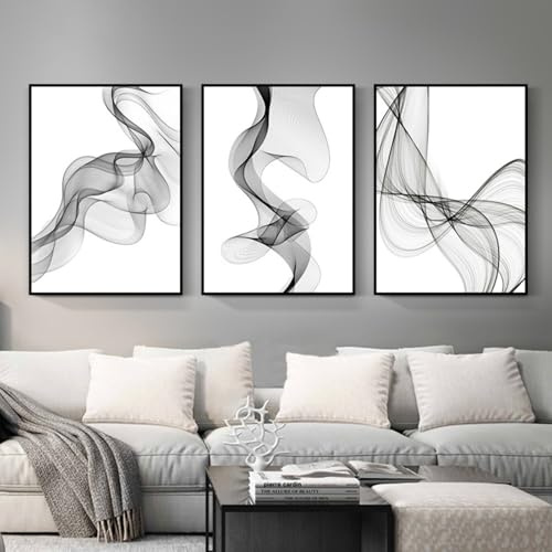 Xiyocadt 3-teiliges Poster Set,Moderne Bilder Abstrakt Linie,Schwarz Weiß Modern Leinwandbilder, Wohnzimmer Schlafzimmer Küche Modern Wall,Ohne Rahmen (50x70cm,Schwarz und Weiß 3)