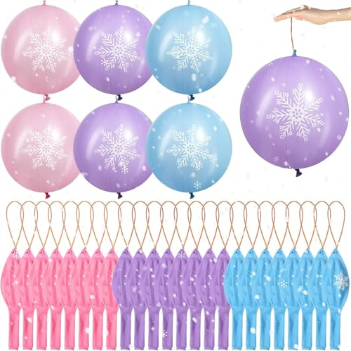 Mavouri 12 Stück Riesen Weihnachten Frozen Punch Luftballons, XXL Luftballon Schneeflocken Deko, 18 Zoll/45 cm Schneeflocke Perforierte Ballons mit Elasti, Frozen Helium Ballons für Silvester Deko