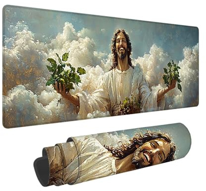 Mauspad, 120 x 50 cm Gaming Mousepad mit Genähten Kanten, Jesus Mouse Pad Verlängertes Großes Mousepad XXL, Gaming Mauspad mit rutschfeste Gummibasis Schreibtisch Zubehör, Geschenke für Männer L-847