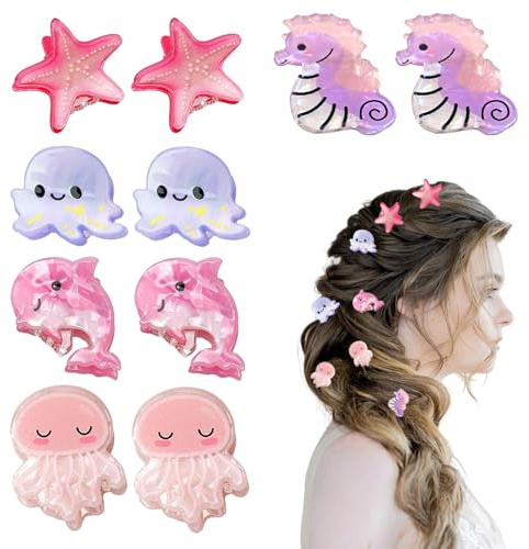 Floruvia 10 Piezas Mini Clamps de Cabello de Animales Marinos, Pequeñas Pinzas de Animales para Niñas y Mujeres, Regalo de Cumpleaños, Accesorios de Fiesta de Princesa