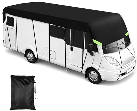 EXLECO Wohnwagen Abdeckung 6,5 x 3 m 210D Oxford, Wasserdicht & Sonnenfest | 3000 mm Wassersäule, mit Reflektorstreifen, Wetterfest Wohnmobil Abdeckplane, Schutzhülle Reisemobil Dachschutzplane