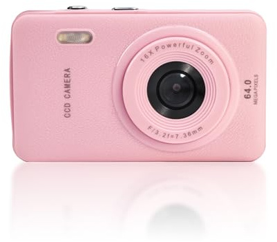 Fotocamera digitale, 16MP 1080P FHD con display da 2,4 pollici, zoom 16x, autofocus, anti-shake, fotocamera compatta e portatile entry-level per foto e video, Rosa