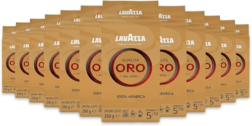 Lavazza, Qualità Oro, Ground Coffee, 12 x 250g | Intensity 5/10, with Notes of Fruit and Flowers, 100% Arabica, Medium Roasting, Ideal for Moka Pot and French Press
