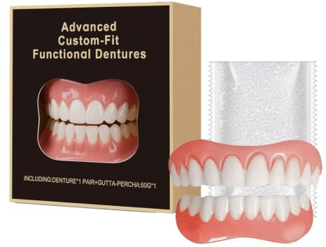 1 Set Dentures That Fit Over Existing Teeth, Dentures Teeth Top And Bottom Set,False Teeth Set,Comfortable And Adjustable,For Both Men And Women,Natural And Realistic(C)
