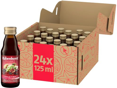 RABENHORST 11 Plus 11 rot Mini (24 x 125 ml) | Multivitaminsaft aus 11 roten Früchten, mit 10 Vitaminen und Provitamin A