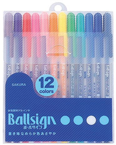 SAKURA Gel-Tinten-Kugelschreiber, Kugelzeichen (Gelly Roll), 12 Farben Set (PGB12)