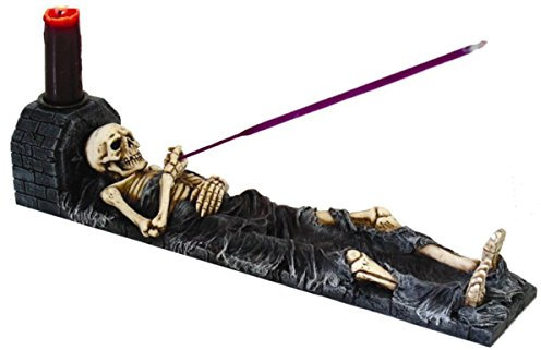 Skeleton Cold Cast Resin Incense Burner with Candle Holder, 28cm