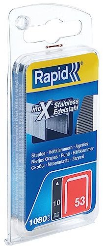 Rapid Tackerklammern Edelstahl Typ 53, 10mm Klammern V2A, 1.080 Stk., Feindrahtklammern für Holz und Stoffe