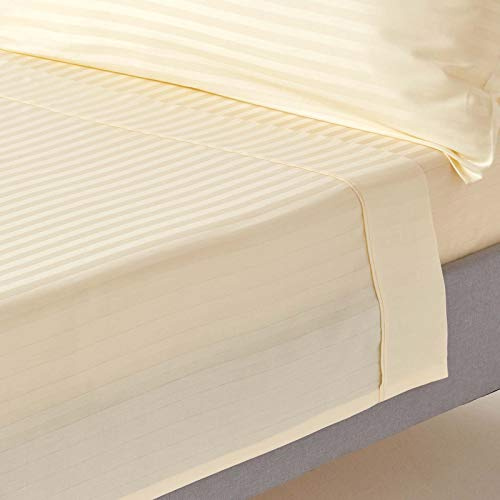 HOMESCAPES Pastel Yellow Pure Egyptian Cotton Flat Sheet King 330 TC 500 Thread Count Equivalent Satin Stripe Bed Sheet