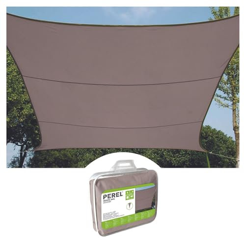 Perel Voile d'ombrage, Toile ombrage, Toile extérieure terrasse, imperméable, Protection Contre UV, 4 Anneaux en O en Acier Inoxydable, 5 x 5 m, 160 g/m², Polyester, carré, Taupe