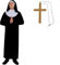 Nonnenkostüm für Herren, Größe S, Gewohnheit und Kopfbedeckung, Gürtel und Goldkreuz, religiöses Kostüm für Erwachsene