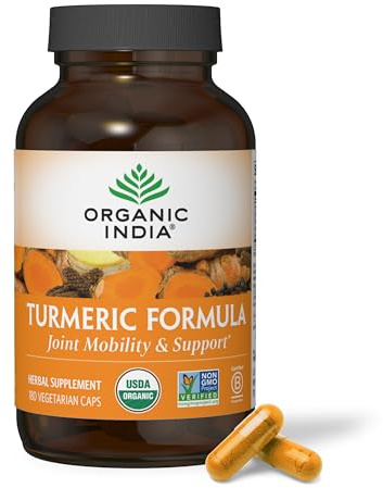 ORGANIC INDIA Turmeric Curcumin Herbal Supplement - Joint Mobility & Immune Support, Healthy Inflammatory Response, Whole Root Supplement, Trikatu, USDA Certified Organic, Non-GMO - 180 Capsules