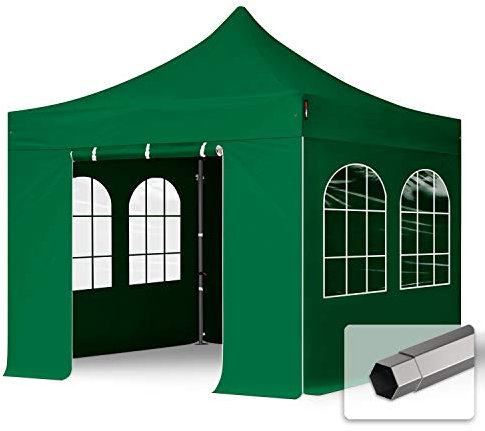 TOOLPORT Faltzelt Partyzelt 3x3m - mit 4 Seitenteilen Premium Dach Faltpavillon Pavillon dunkelgrün