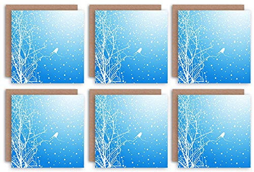 Wee Blue Coo Christmas Cards 6 Pack Bird Winter Snow Trees Set Blank Xmas Cards