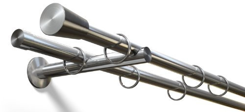 16mm Gardinenstange 2-läufig Metall Edelstahloptik komplett mit Endstücken und Wandträgern, 400 cm