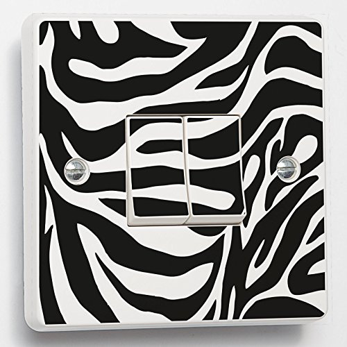 Zebra Print Black & White Light Switch Sticker Vinyl Decal Skin Cover (Double Switch with Screw Holes)