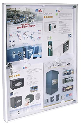 BTV | Tablon Anuncios con Llave Vertical con Perfil de Aluminio y Puerta de Metacrilato | Cerradura de Seguridad | Medidas 67 x 46 x 3,65 | Color Blanco