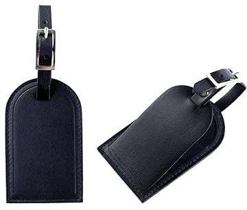 DELMON VARONE - Personalisierbarer Kofferanhänger aus Premium Leder Boxcalf schwarz, Gepäckanhänger für Koffer & Rucksack mit verstecktem Adressschild, Stabiler Adressanhänger mit Lederband & Schnalle