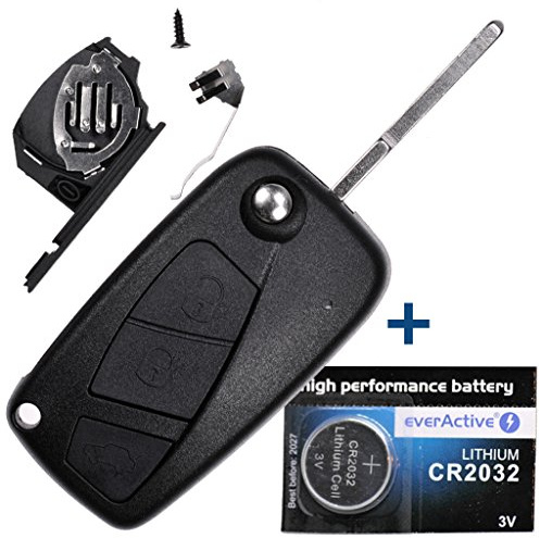 Auto Klapp Schlüssel Funk Fernbedienung Gehäuse 3 Tasten | Rohling HU100, CR2032 Batterie, für FIAT Citroen Peugeot Iveco Lancia