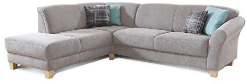 CAVADORE Ecksofa Gootlaand / Große Sitzecke im Landhausstil inkl. praktischer Vorziehfunktion und Bettkasten / Mit Federkern-Polsterung / 257 x 84 x 212 / Hellgrau