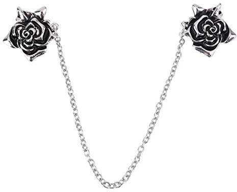 iiniim Broches Pins Alliage Rose Fleur Femme Homme Clips Châle Cardigan Broches Mariage Blazer Chemise Boléro Collier Chaîne Costume Accessoire Pendentif Bijoux Fantaisie Noir 20cm/8.0