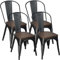 Juego de 4 sillas de Comedor de Metal, con Respaldo y Asiento de Madera, Silla de Cocina apilable Vintage Industrial de Metal con Respaldo Alto para, Restaurante de Boda, café y Patio (negro)