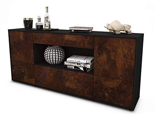 Stil.Zeit Sideboard Elodie, Korpus anthrazit matt, Front Industrie-Design Rost (180x79x35cm) Push-to-Open Technik & Leichtlaufschienen