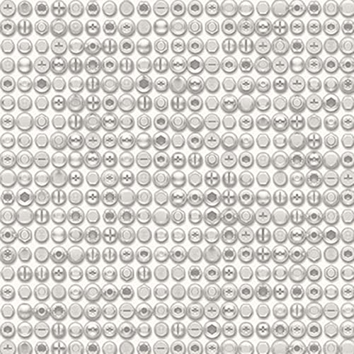 G45364 - Grunge Geometric Bolts Screwheads Silver White Galerie Wallpaper