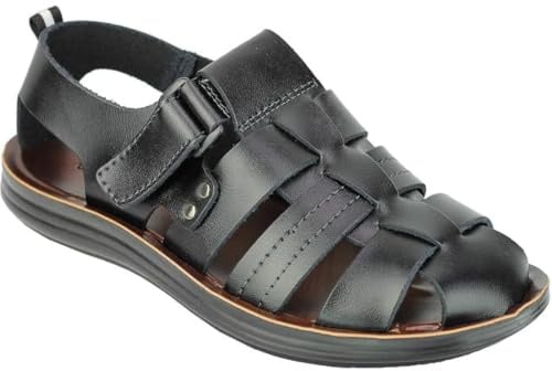 Xposed Mens Leather Cross Strap Sandals Jesus Style Summer Holiday Beach Walking Mules[SANDAL-2201,43,Black]