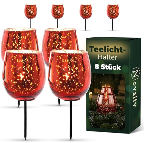 8X Teelichthalter für Adventskranz 6cm Bauchig Rot - Kerzenhalter Glas Klein, Kerzenpicks für Teelichter, Weihnachtskranz 2X 4er Gesteck - Weihnachten Dekoration Xmas