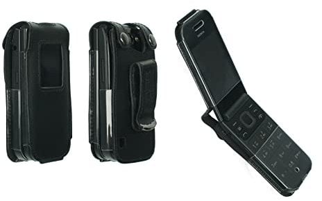 caseroxx Leather-Case with belt clip compatible with Nokia 2720 Flip made from genuine leather, Pouch with belt clip and viewing window in black