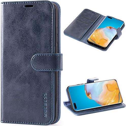 Mulbess Handy-Hülle für Huawei P40 Pro Schutzhülle, Magnet Handyhülle Leder, Flip Wallet Cover, Kartensteckplatz, Vintage Dunkel Blau